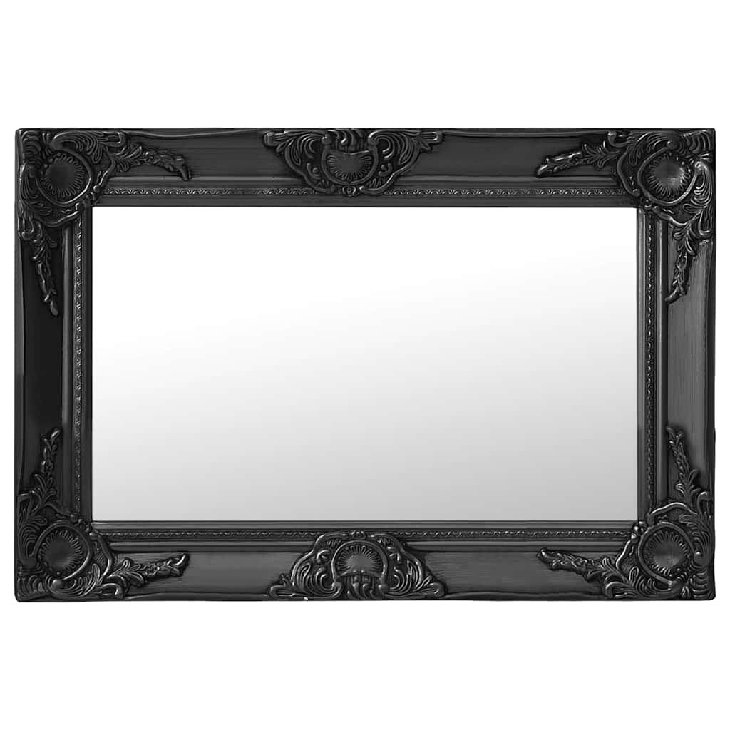 Lustro Ścienne Prostokątne Barokowe z Ramą Drewniane 60x40 cm Czarne
