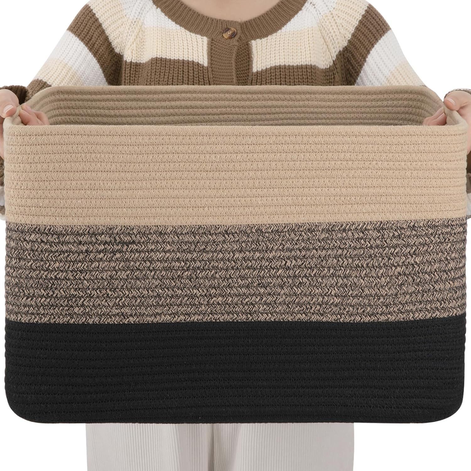 Kosz do przechowywania ubrań do sypialni, kosz do przechowywania zabawek i różnych drobiazgów, 55*43*30 cm, trzy sztuki, czarny + khaki