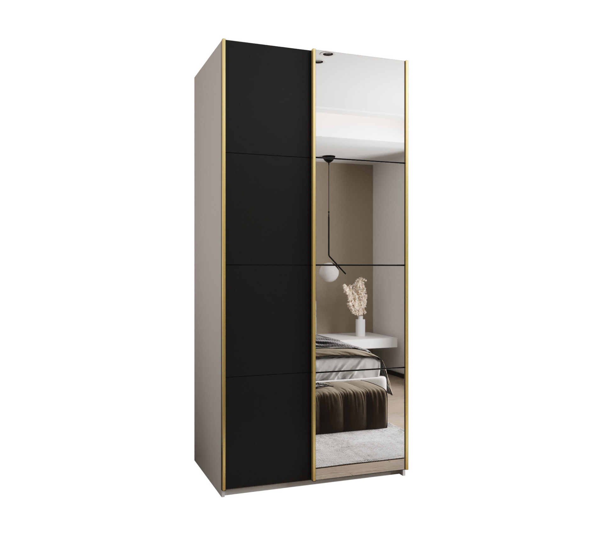 Szafa przesuwna wysoka Lux 3 120 x 64 x 245,5 cm biały + czarny + u. złoty - Abiks Meble