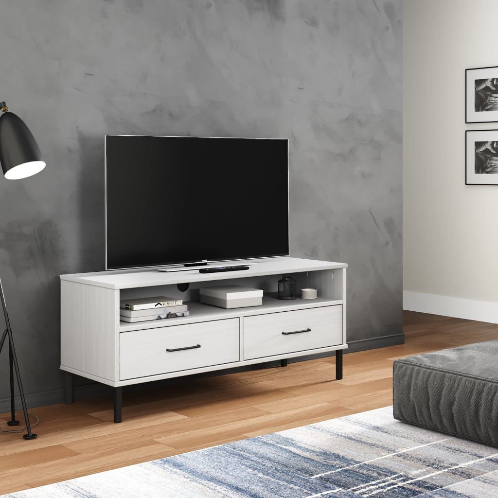 Szafka pod TV OSLO, metalowe nóżki, biała, sosnowa vidaXL