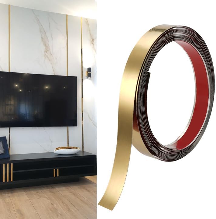 Złota listwa wykończeniowa 20 mm x 5 m, samoprzylepna, elastyczna listwa dekoracyjna, złota listwa dekoracyjna ze stali nierdzewnej, ozdobne paski
