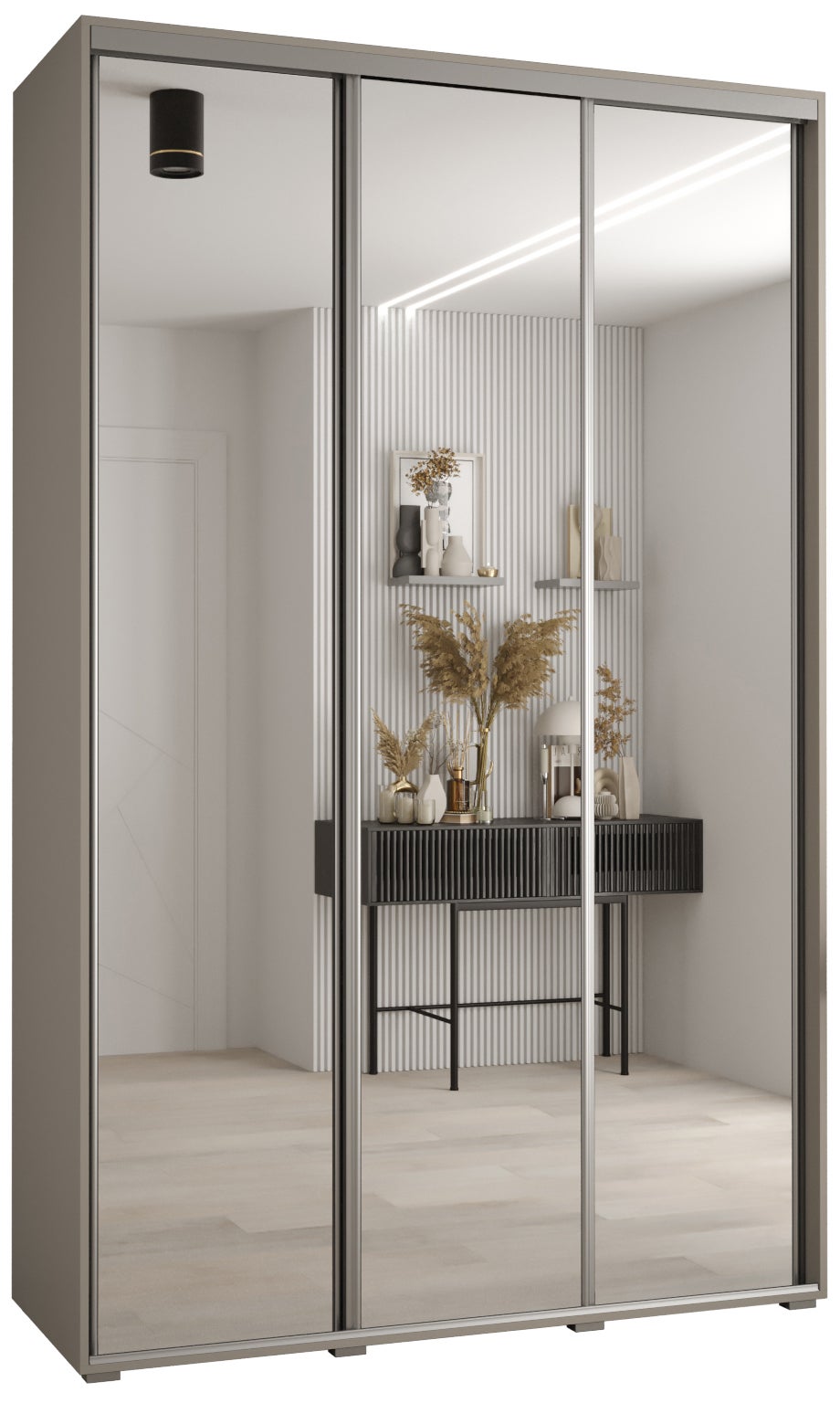 Szafa przesuwna z lustrem wysoka Dakota 2 150 x 45 x 235,2 cm kaszmir + u. Srebrny - Abiks Meble