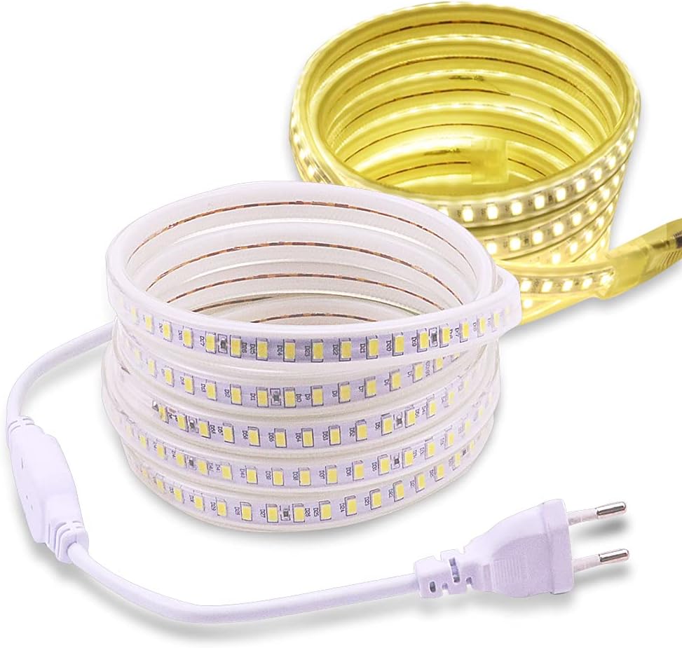 Taśma LED 3M biała, AC 220 V, do użytku wewnątrz i na zewnątrz, IP67, wodoodporna, SMD 5730, 120 diod LED/m, nie wymaga transformatora (biała, 3 diody