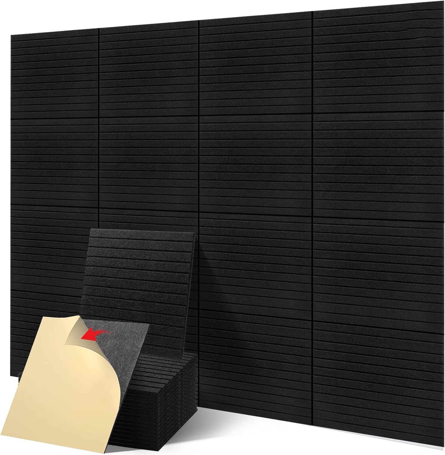 Zestaw 12 samoprzylepnych paneli akustycznych 30x30x0,9 cm, dźwiękochłonnych, z wysokogęstościowego poliestru, do ścian