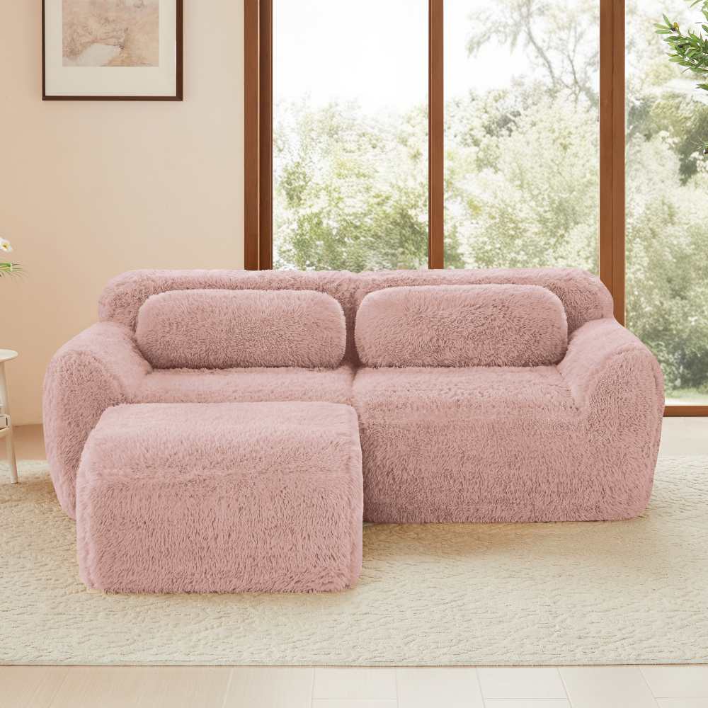 Modułowa sofa narożna 2-osobowa z miękkiego pluszu, w kształcie litery L, z poduszkami w zestawie, z pianki wysokoelastycznej