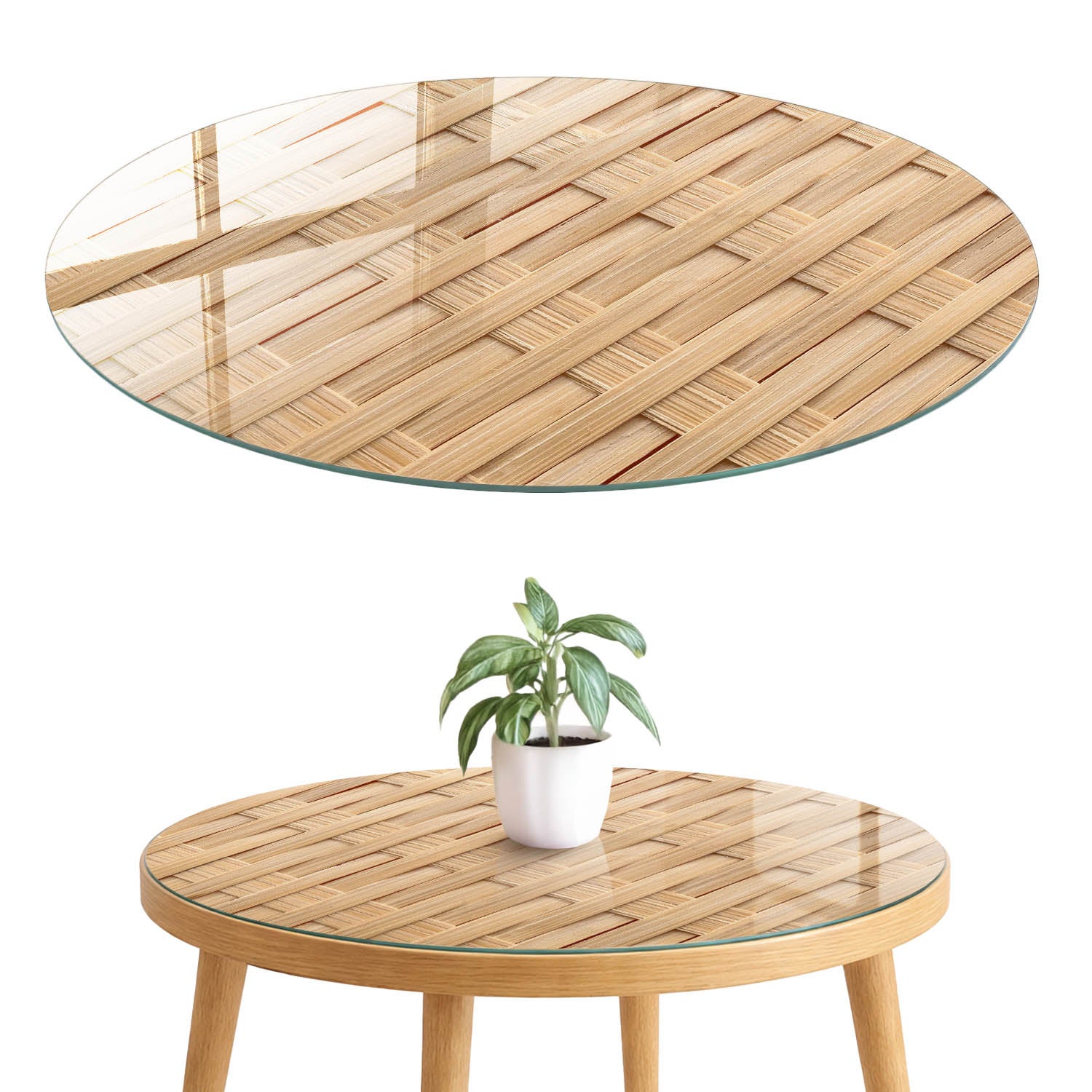 Blat szklany z grafiką i nadrukiem 4 mm - ochrona, dekoracja i metamorfoza mebli fi50 cm Pleciona tekstura