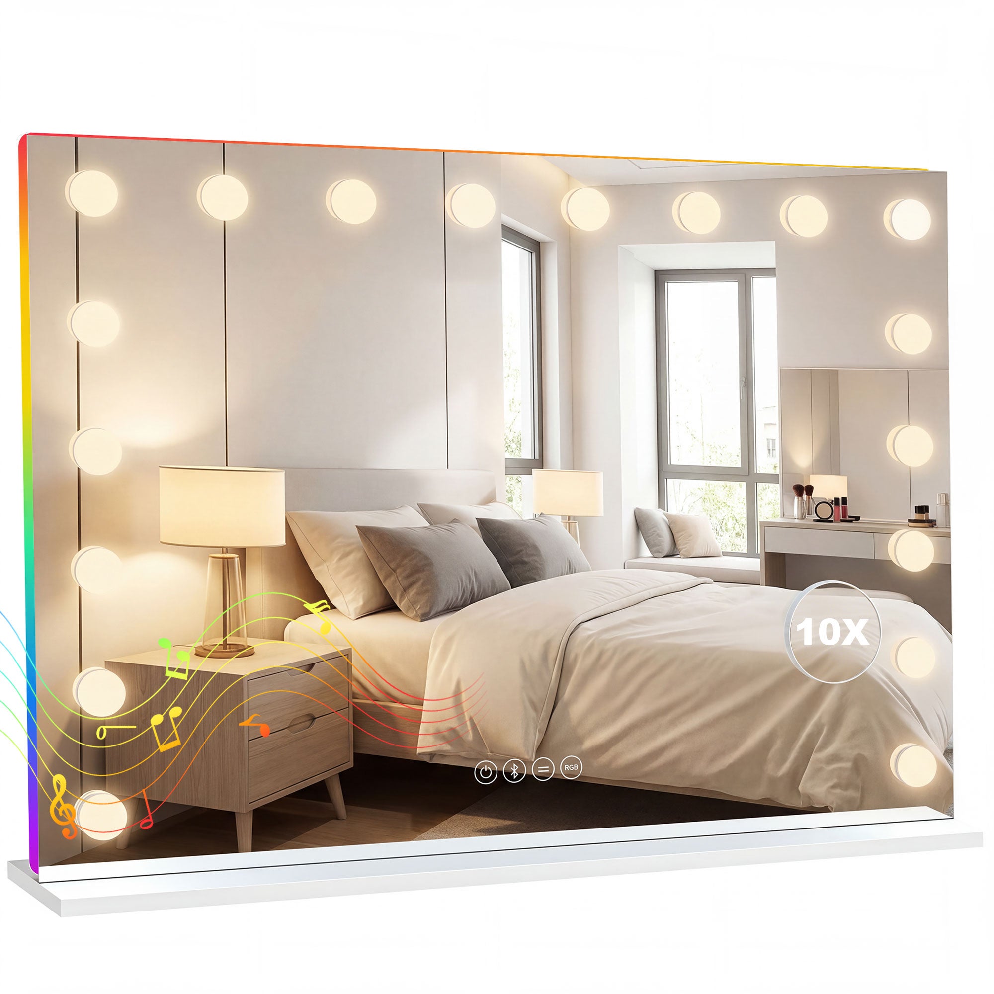 Element Makijaż Lustro z 18 LED element, 3 Oświetlenie Kolory, RGB Światło, Bluetooth element, Biały