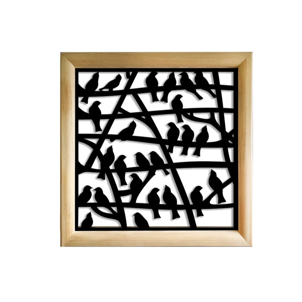 BIRDS - Kwadratowe moduły dekoracyjne z drewna i PVC - Rozmiar 48x48 cm - Grubość 47 mm - Kolor wewnętrzny CZARNY