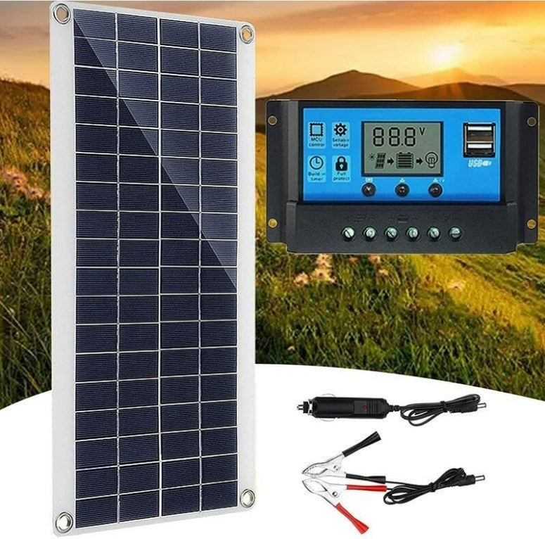 Elastyczny panel fotowoltaiczny 300W, zestaw kontrolerów paneli słonecznych, bateria zewnętrzna do kampera