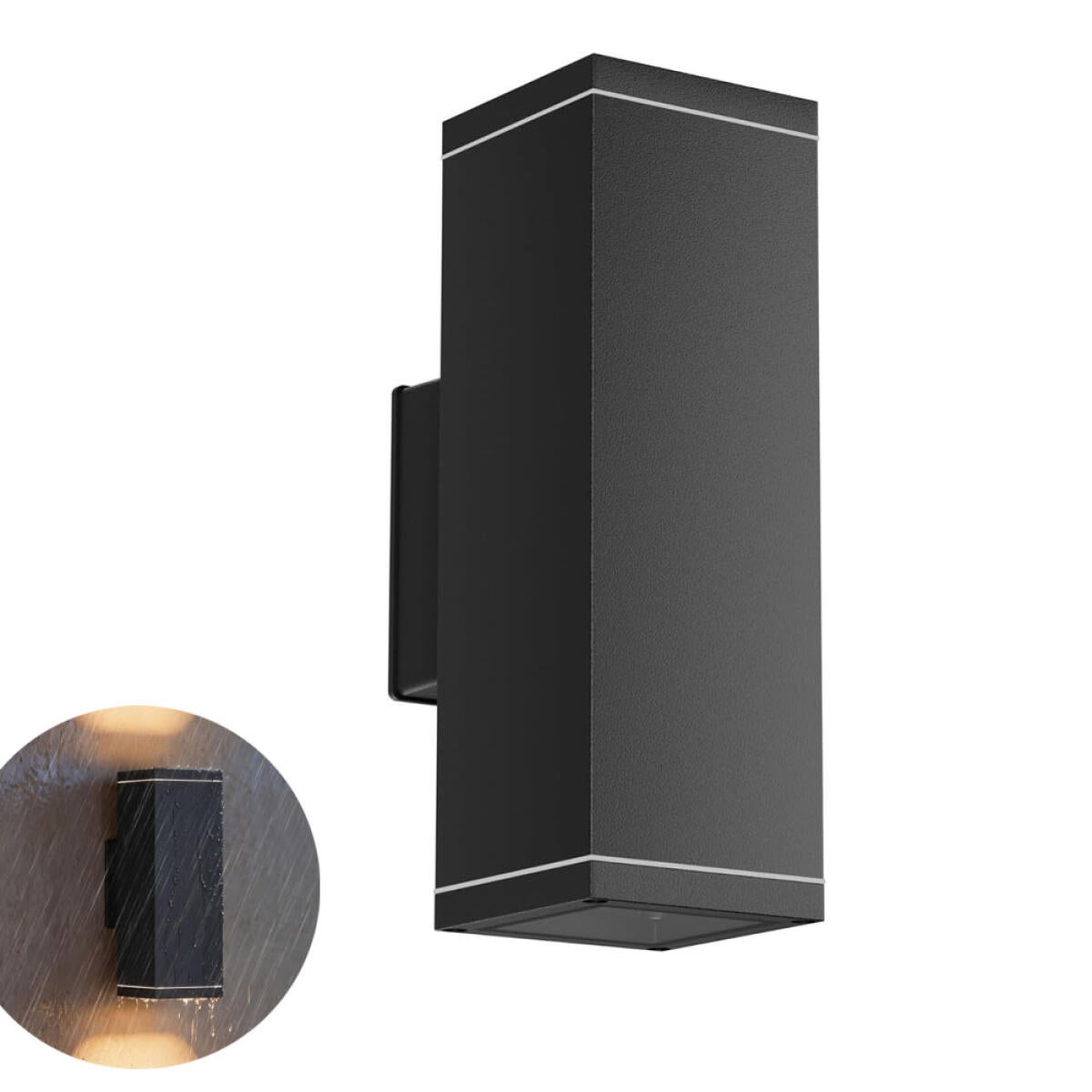 1 lampa ścienna, aluminiowa, oświetlenie górne i dolne, IP65, LED 3000K, 26 x 9 cm, żarówka nie jest dołączona, czarna.