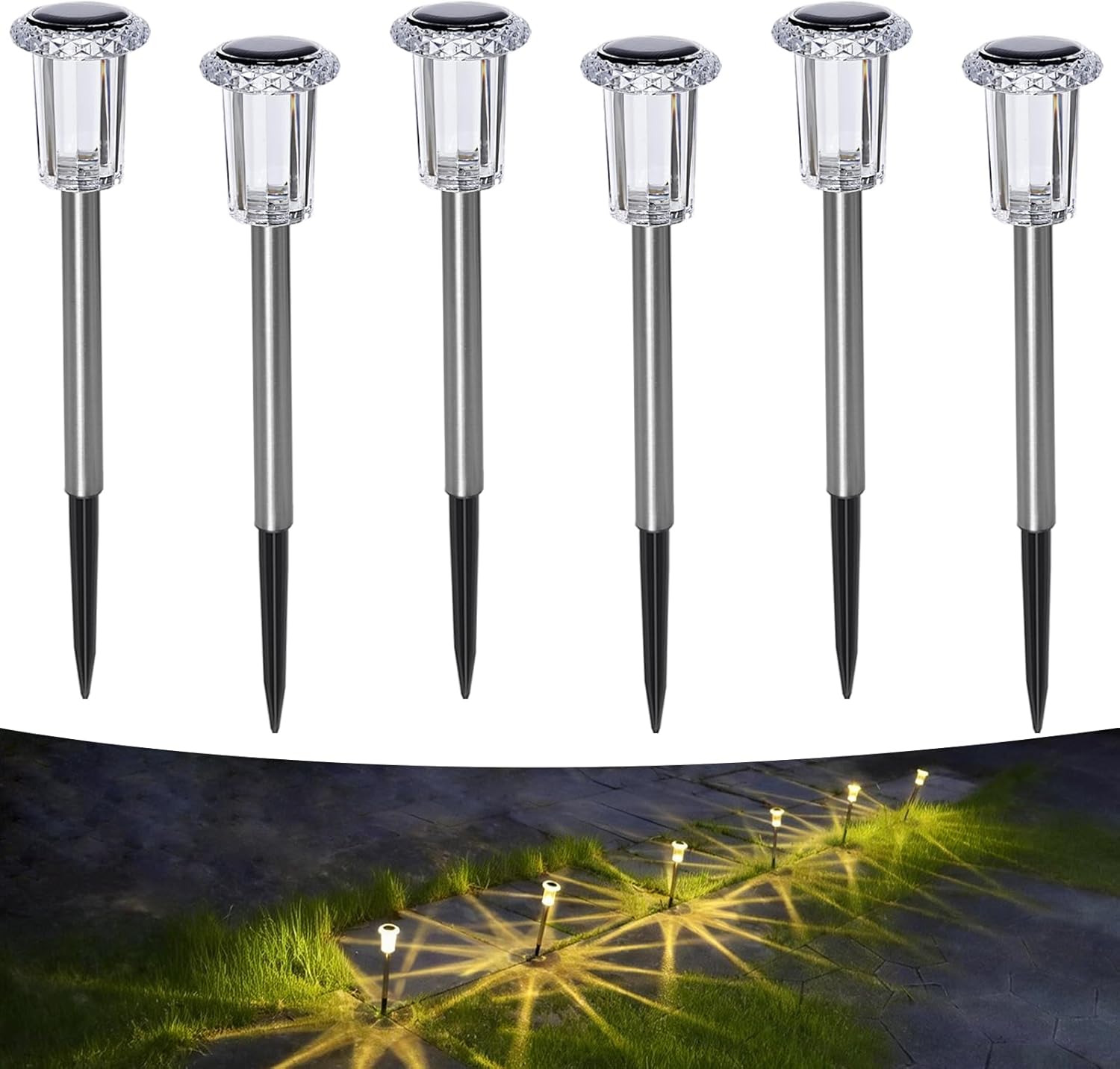 Zestaw 6 lamp solarnych do ogrodu, do użytku na zewnątrz – ciepła biel – wodoodporne lampy solarne LED – do użytku na zewnątrz, do ogrodu, na balkon,