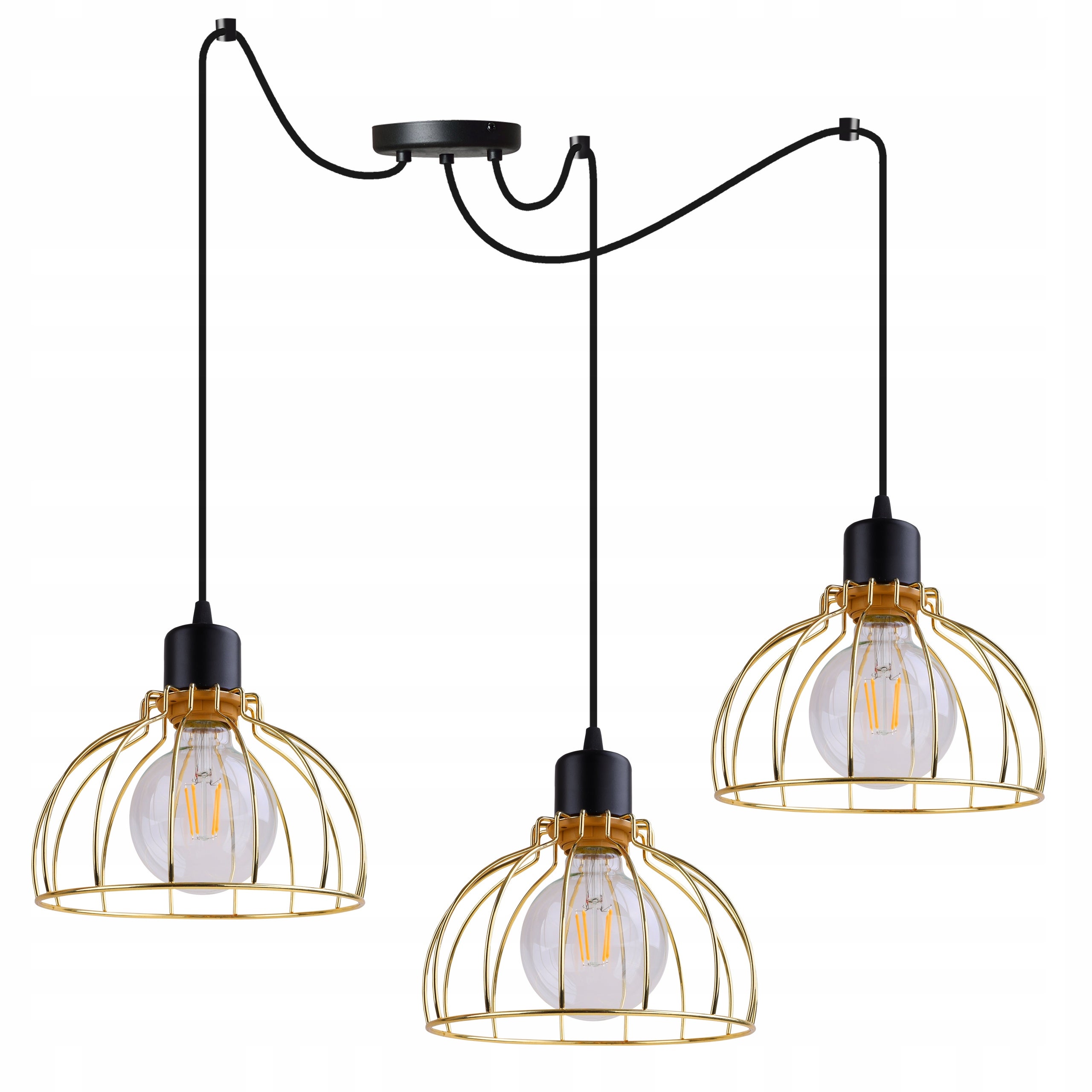 Lampa sufitowa wisząca Light Home LH Spider Mobi 3x E27 abażur druciany złoty nowoczesna