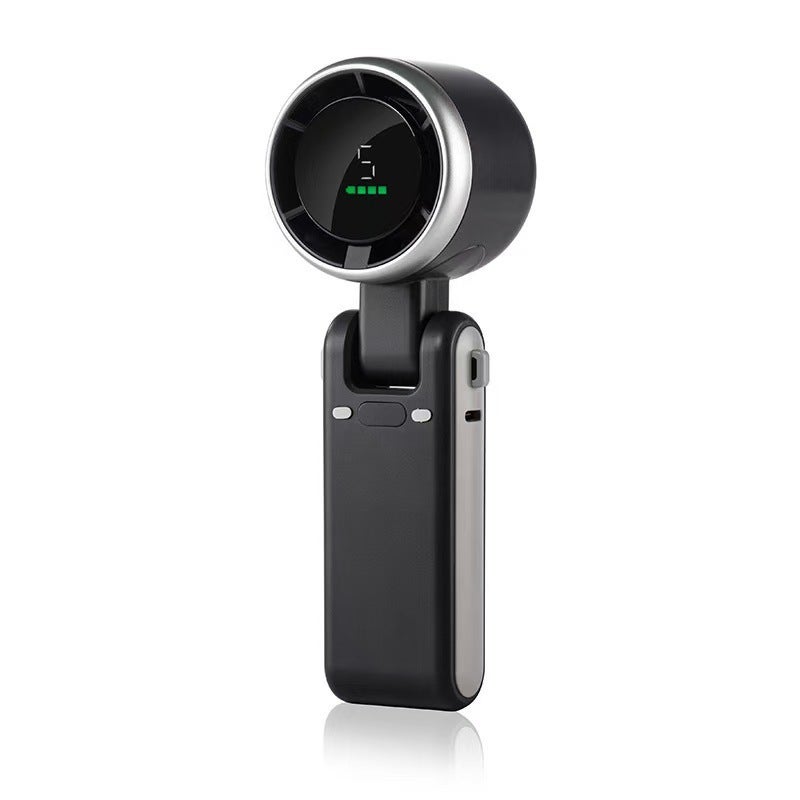 Przenośny wentylator turbo, 1800mAh, zasilany baterią, z wyświetlaczem LED, mini przenośny, regulowany o 180°, 5 prędkości, czarny
