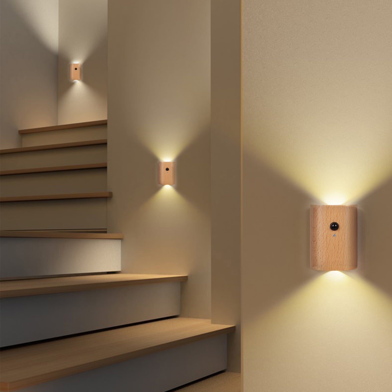 Zestaw 2 kinkietów LED z czujnikiem ruchu, nocna lampka schodowa, ładowalna lampa ścienna