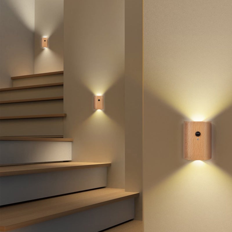 Zestaw 2 kinkietów LED z czujnikiem ruchu, nocna lampka schodowa, ładowalna lampa ścienna