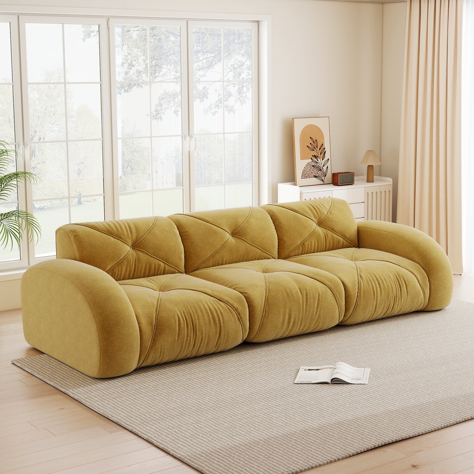 Sofa bezramowa, bardzo duża trzyosobowa sofa modułowa, wygodna tkanina szenilowa, odpowiednia do salonu, konstrukcja antypoślizgowa