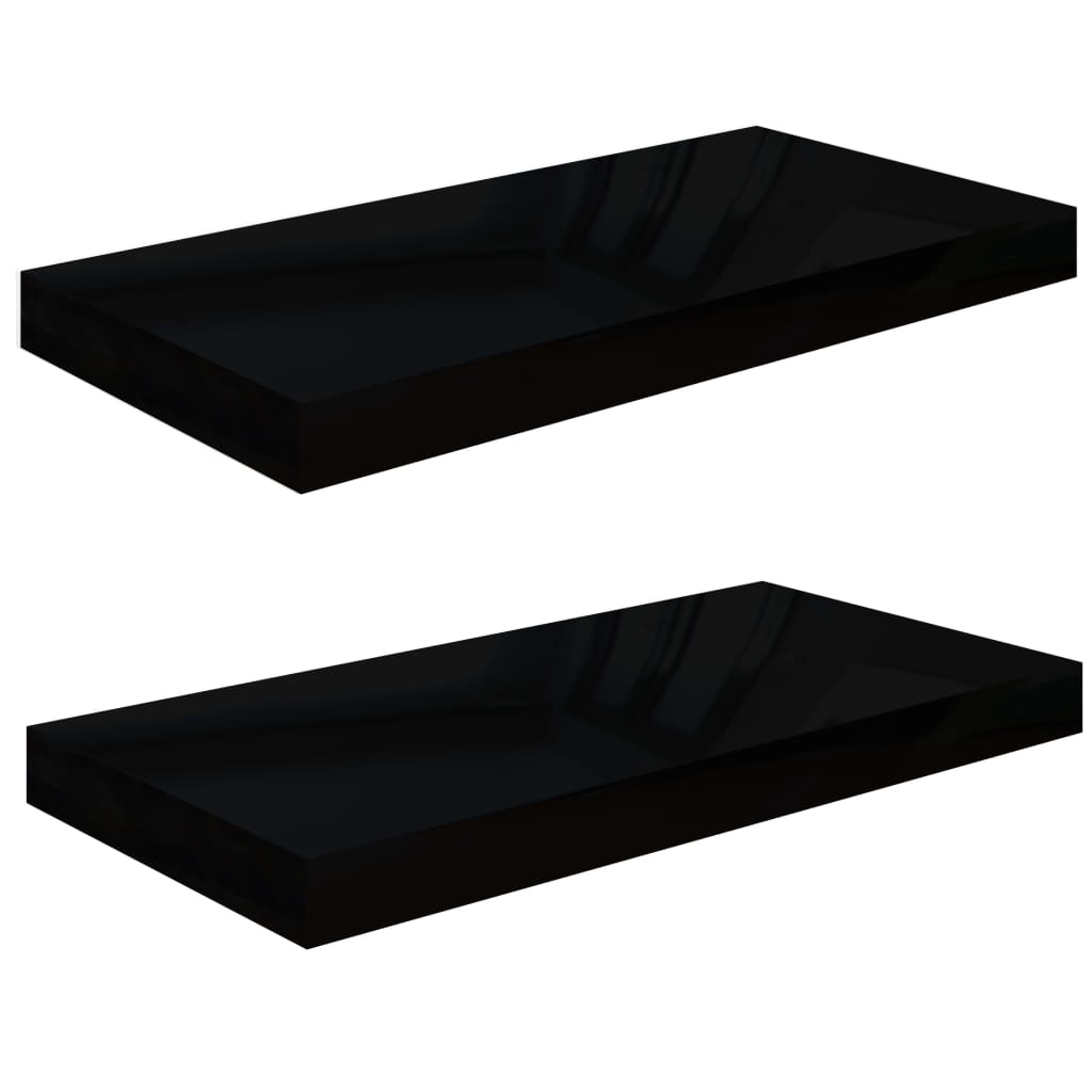 Półka ścienna wisząca 2 szt. MDF czarny błyszczący 50x23x3,8 cm