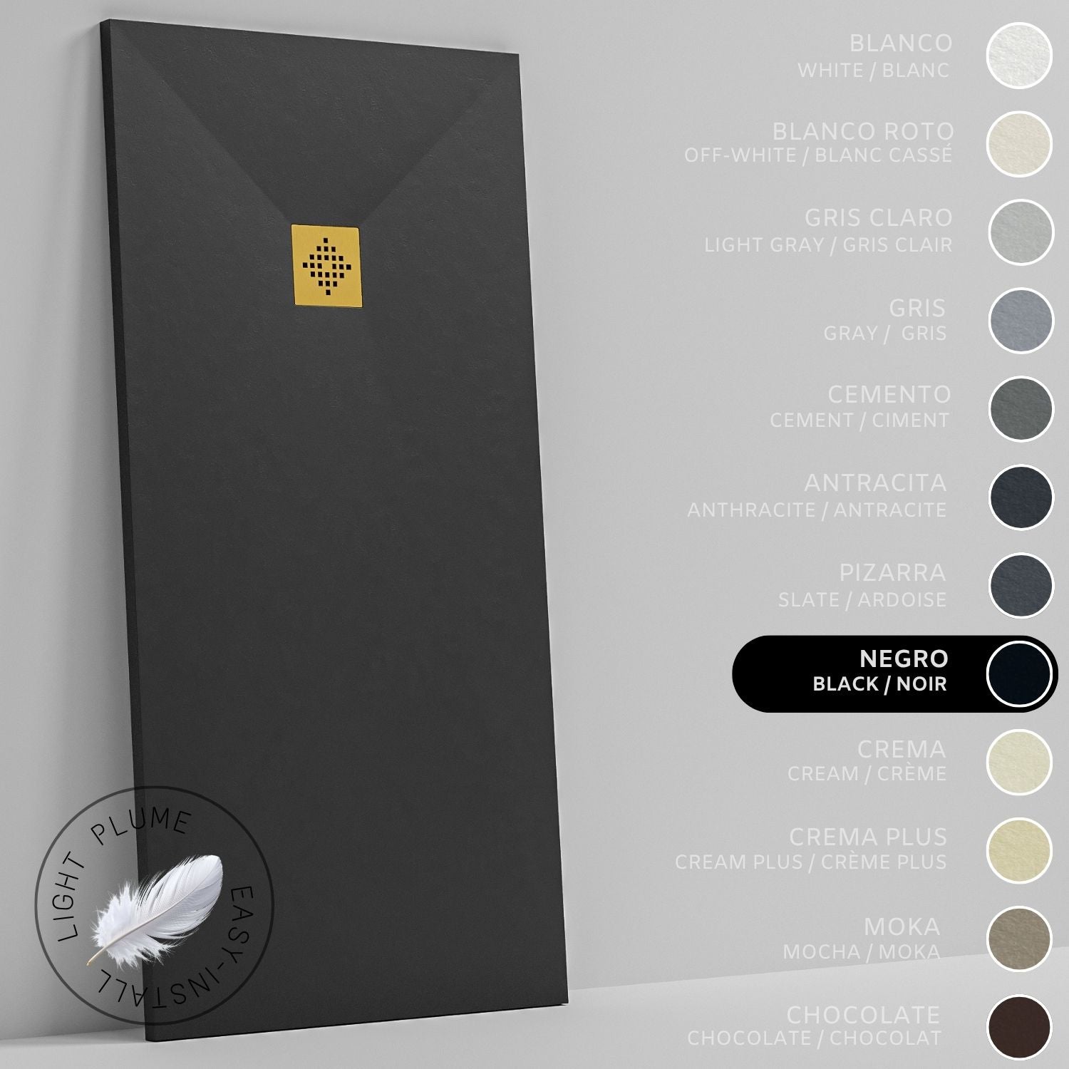 SOULHOME Lekki Brodzik z Żywicy tekstura Łupka czarny – 200x80- cm Ultra-płaski Zawiera Syfon i Kratkę Gold