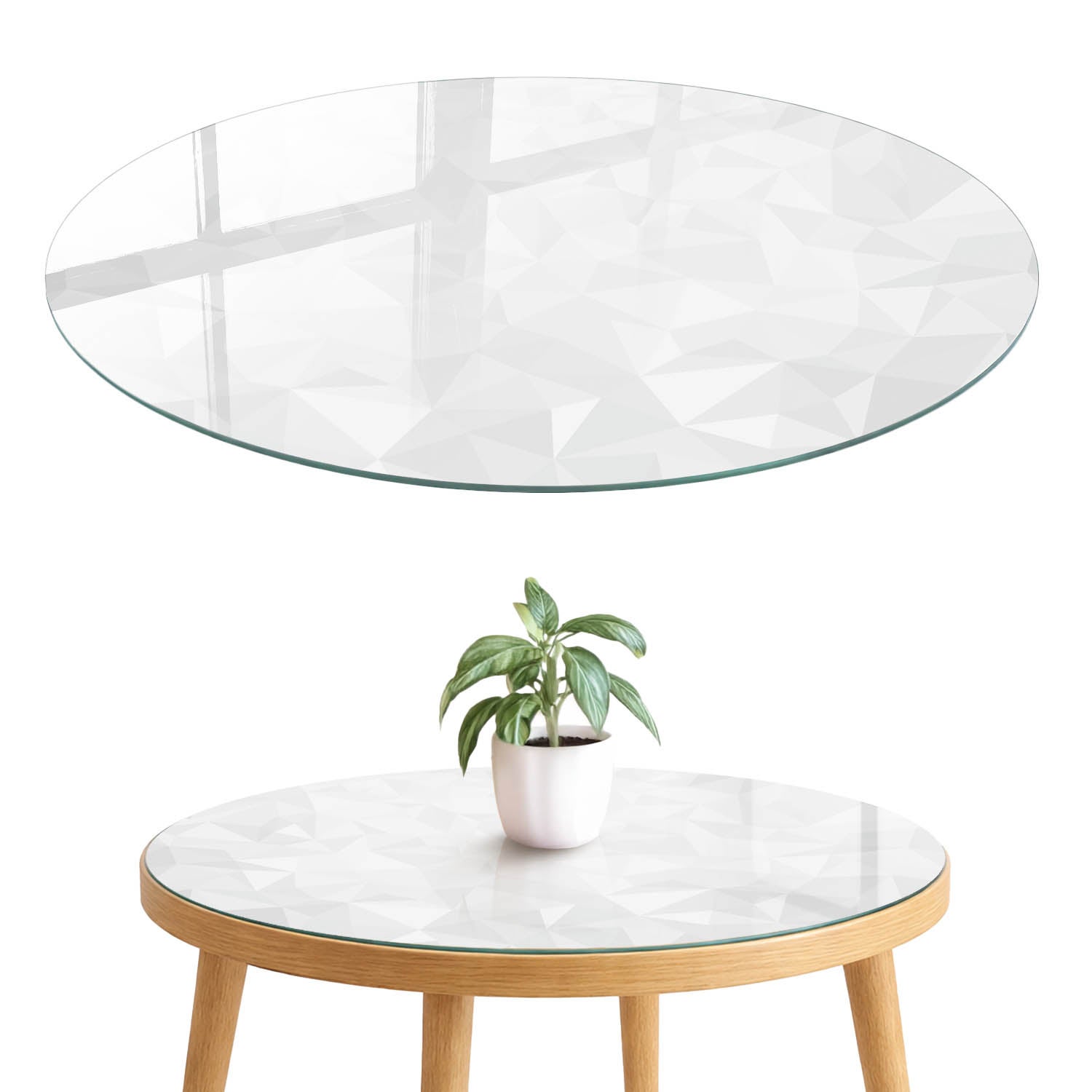 Szklany blat hartowany z wzorem 4 mm - elegancka dekoracja i maskowanie blatu fi80 cm Geometryczne tło