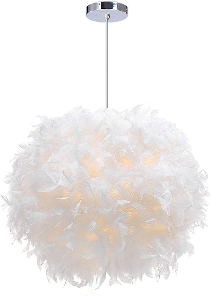 LATIO Lampa wisząca Ø 30 cm, biały żyrandol z piórkami, lampa wisząca do sypialni