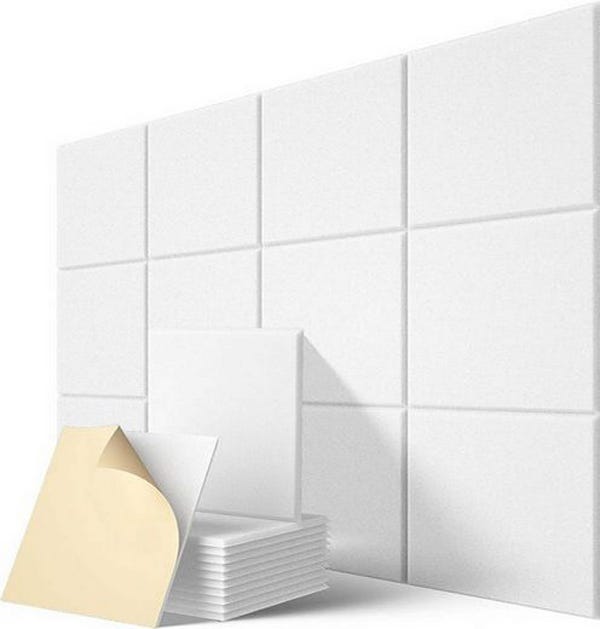 Samoprzylepne panele akustyczne, opakowanie 12 szt., wyściółka dźwiękochłonna z poliestru 30x30x1 cm, panele ścienne dźwiękochłonne o wysokiej gęstoś