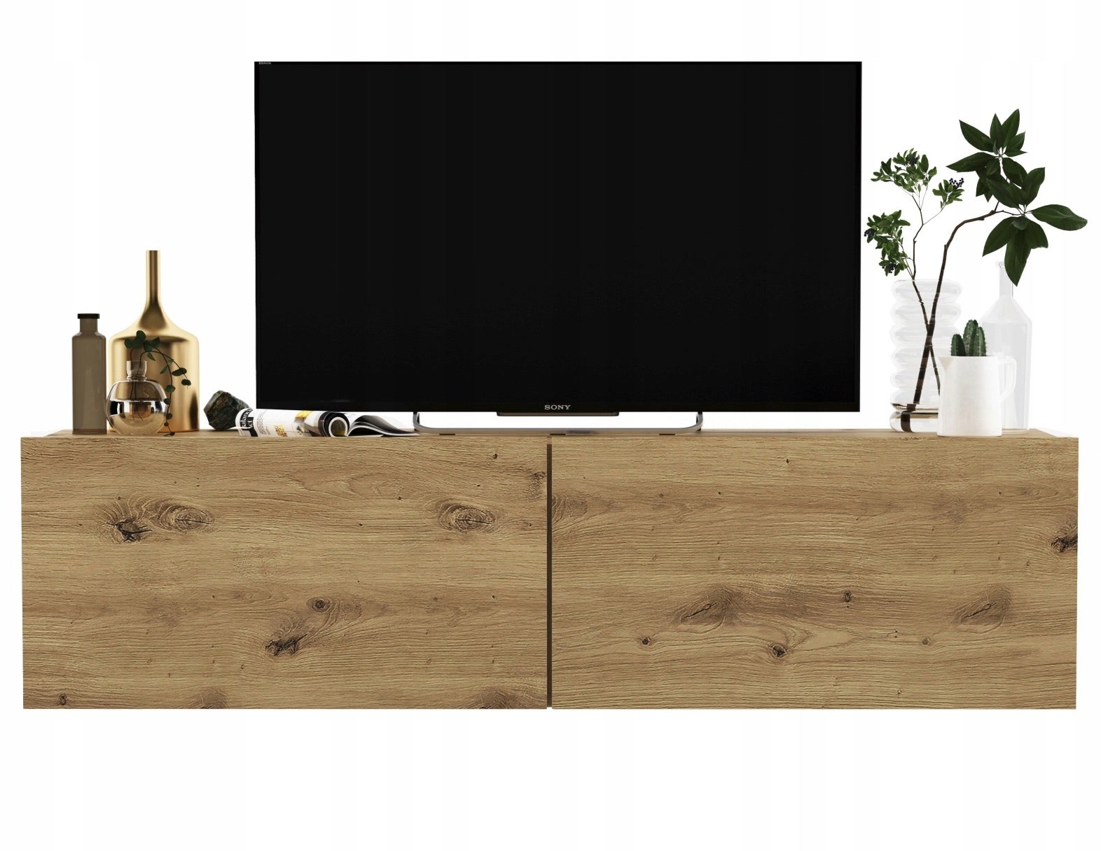 Wisząca szafka RTV 120 cm dąb artisan, mała komoda pod telewizor do nowoczesnego salonu