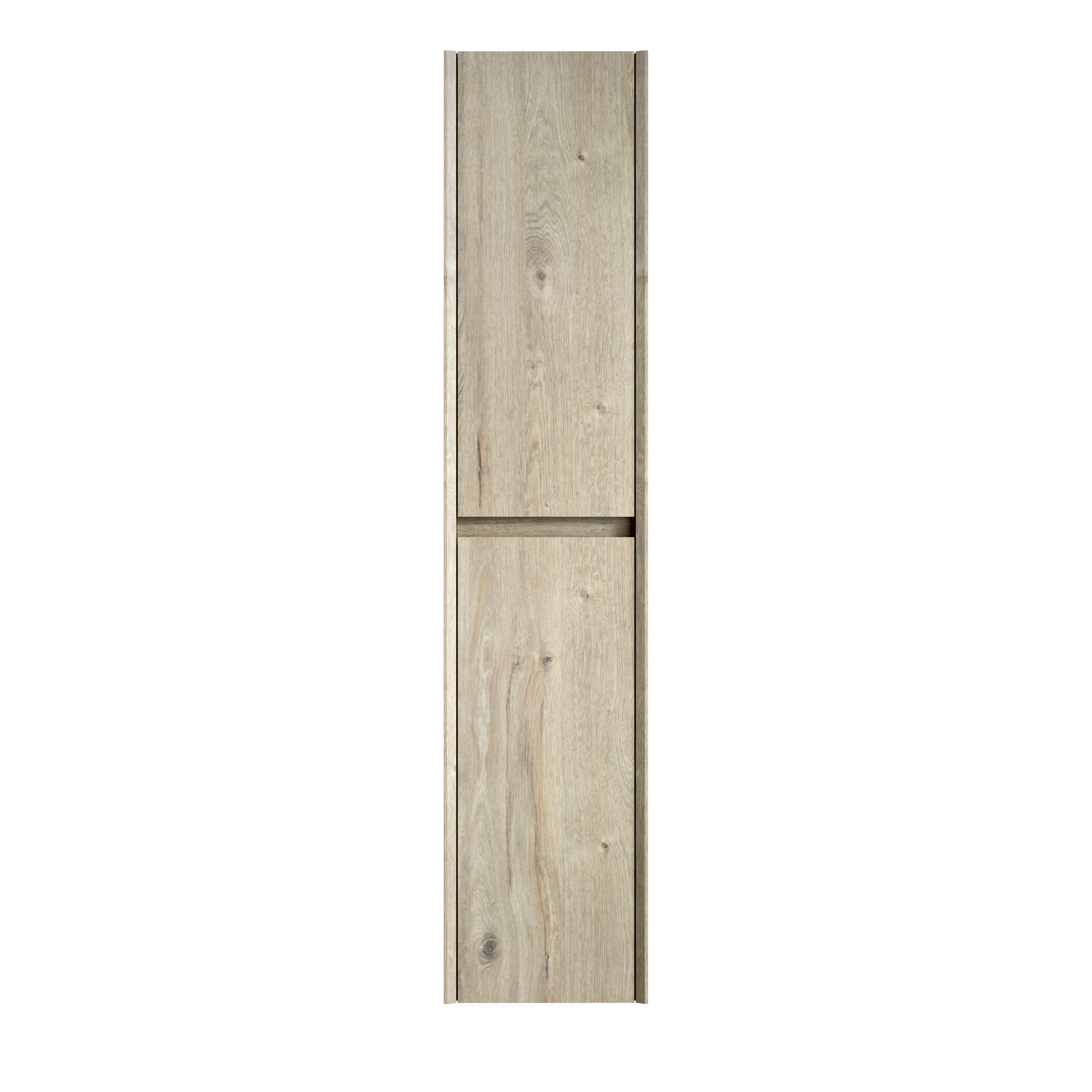 Słupek łazienkowy wiszący dąb kremowy, wąska szafka ścienna 2 drzwi, mebel do przechowywania do małych przestrzeni i pralni, 140x30x24 cm