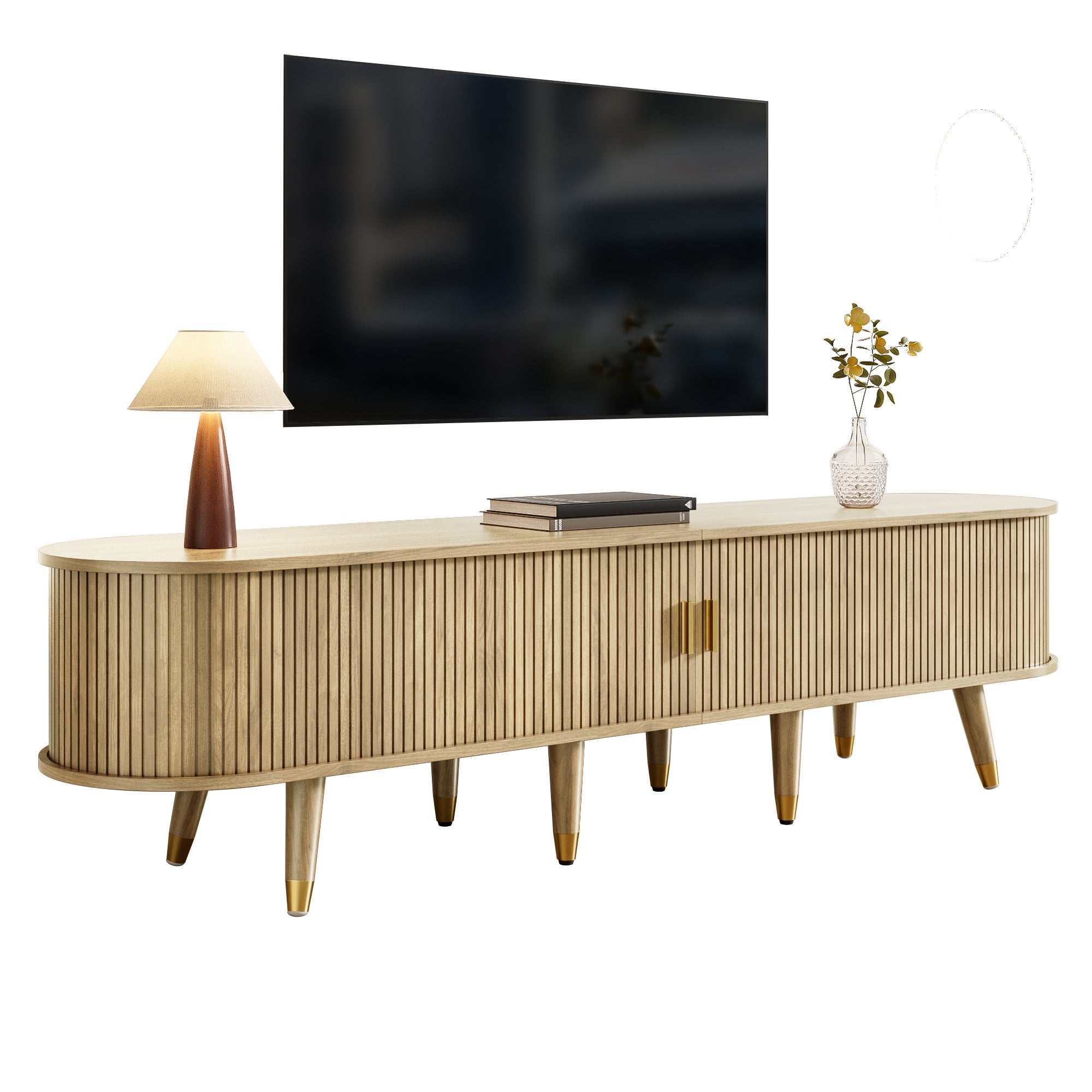 TV-Schrank z przesuwanymi drzwiami, jasny dąb, MDF, 175x38x45 cm