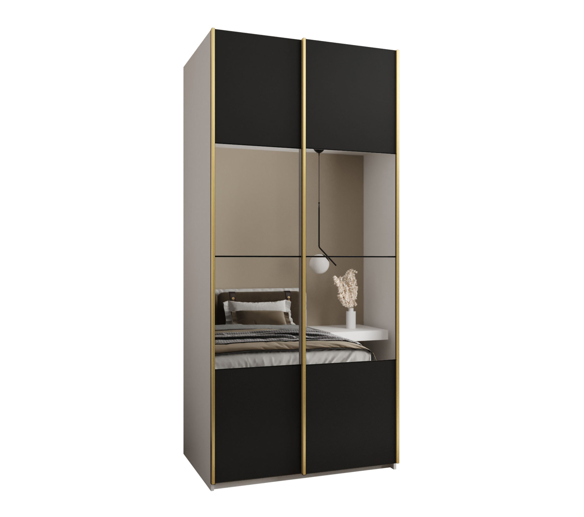 Szafa przesuwna wysoka Lux 4 100 x 64 x 245,5 cm biały + czarny + u. złoty - Abiks Meble