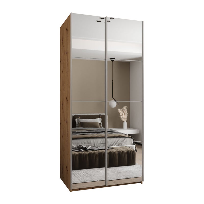 Szafa przesuwna wysoka Lux 2 110 x 64 x 245,5 cm artisan + biały + u. srebrny - Abiks Meble