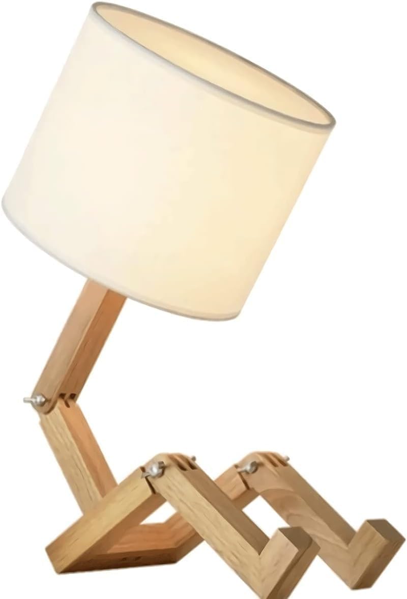 Lampa podłogowa w stylu industrialnym - Drewniana podstawa - Biały abażur z tkaniny - Atrakcyjna - Prezent