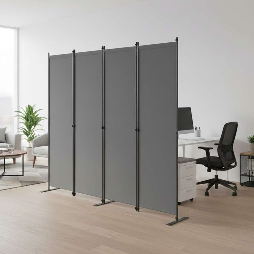 4-panelowy parawan pokojowy 204x180 cm Szary – wolnostojący parawan pokojowy z żelazną ramą z tkaniny Oxford do biura i sypialni