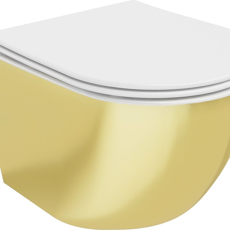 Mexen Lena miska wc Rimless z deską wolnoopadającą slim, duroplast, biała/złota - 30224006