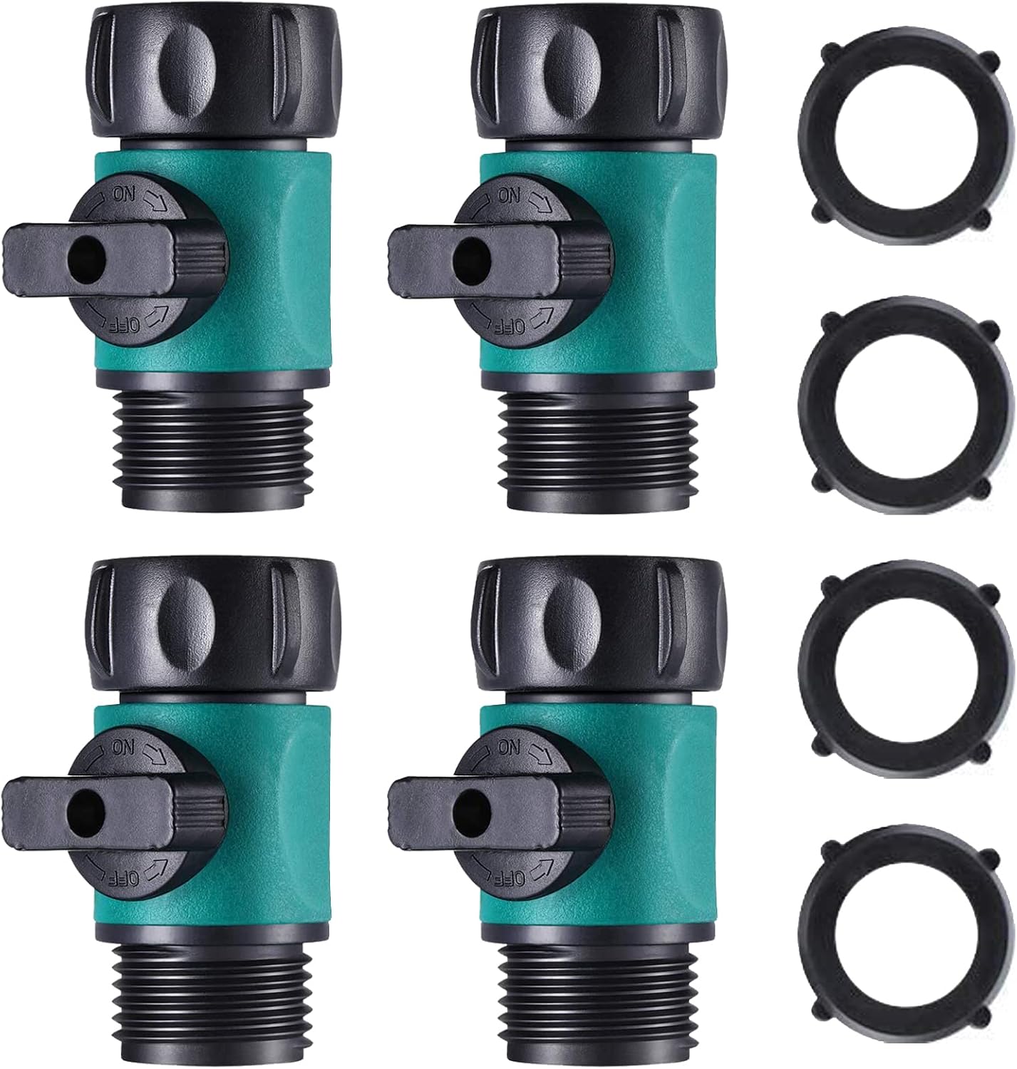 Zestaw 4 zaworów odcinających z ABS do węża ogrodowego, adapter do węża odcinającego 3/4'' do kurka kulowego z gwintem
