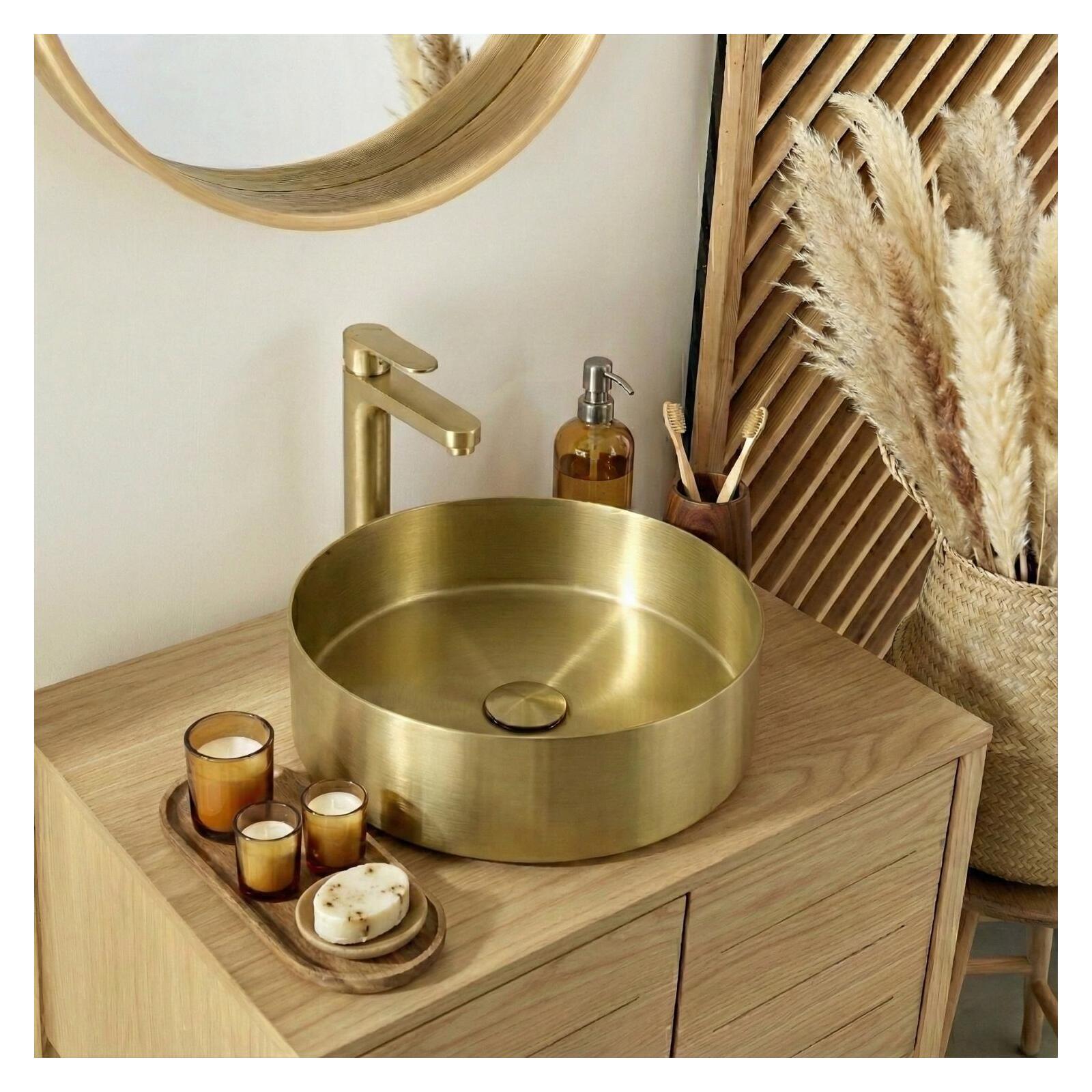 Vasque à poser ronde noire en inox 36 cm avec sa bonde assortie