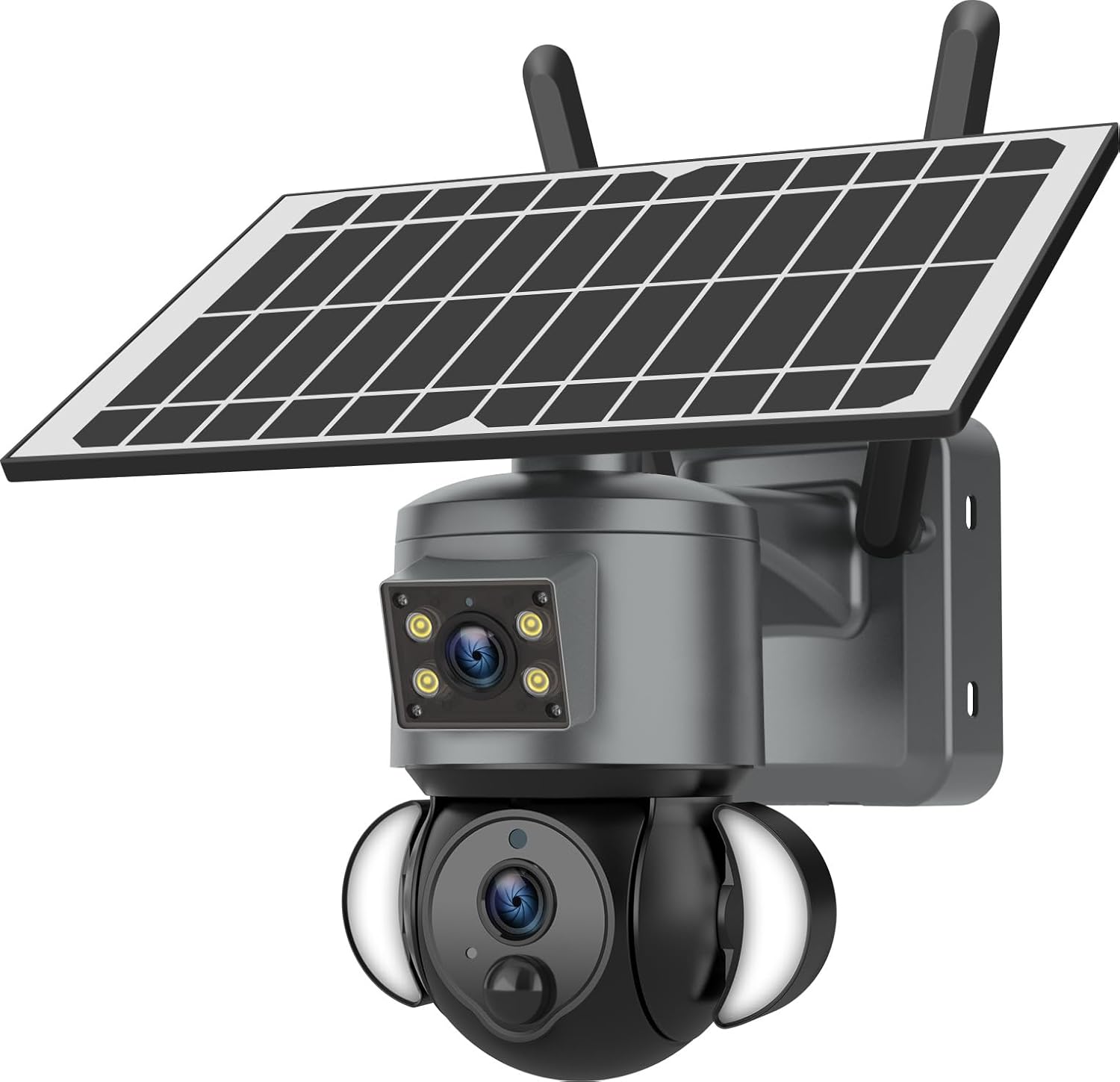 Kamera bezpieczeństwa zasilana energią słoneczną, kolorowa i podczerwona wizja nocna, śledzenie osób, kąt widzenia 360°, 3 MP, podwójny obiektyw, IP6
