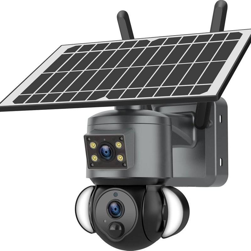 Kamera bezpieczeństwa zasilana energią słoneczną, kolorowa i podczerwona wizja nocna, śledzenie osób, kąt widzenia 360°, 3 MP, podwójny obiektyw, IP6