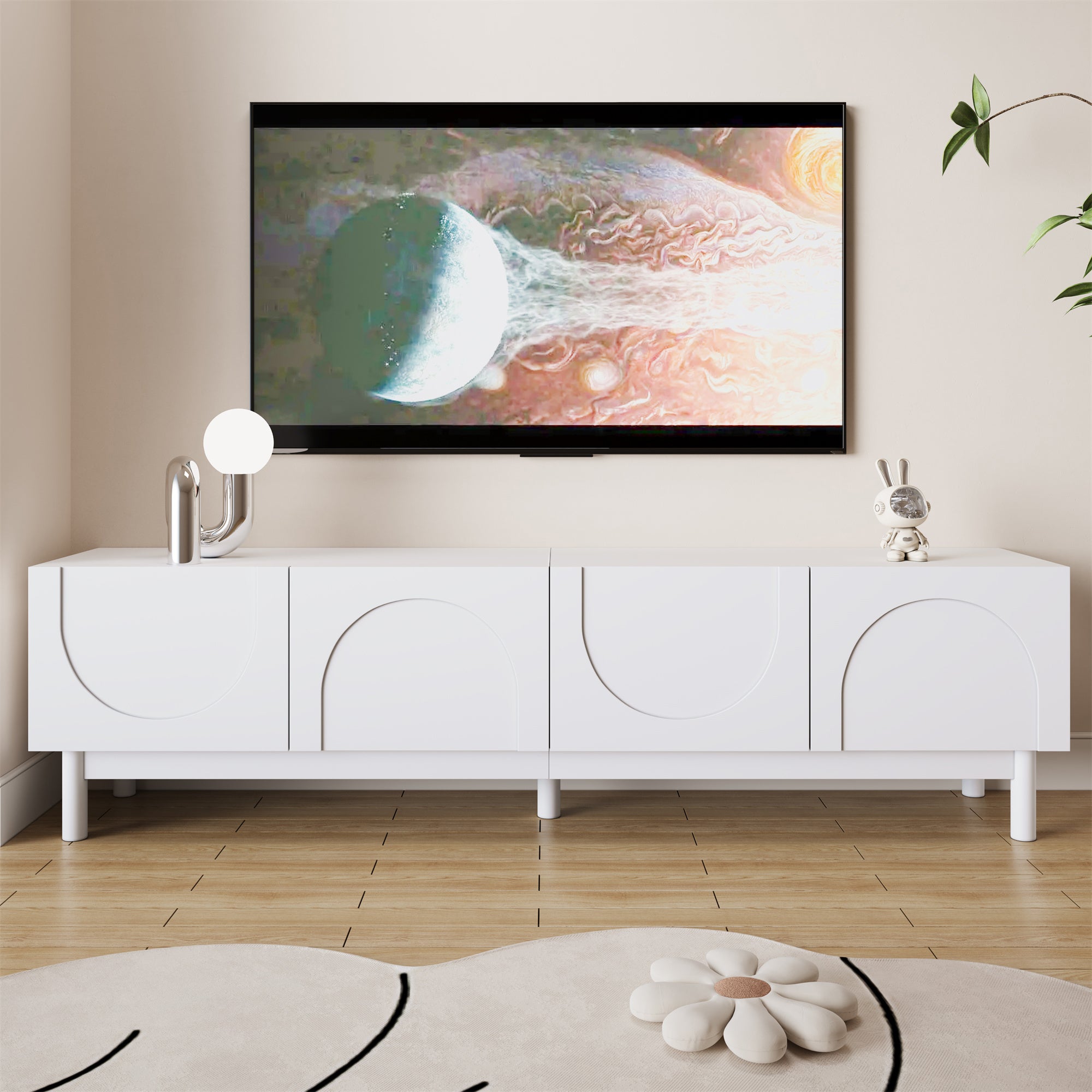 Szafka RTV z 4 drzwiami - 169 x 34 x 65,5 cm - MDF, płyta wiórowa - biała