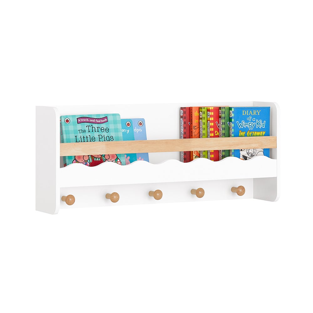 SoBuy Półka ścienna z haczykami Biały 73x15x80 cm KMB78-W