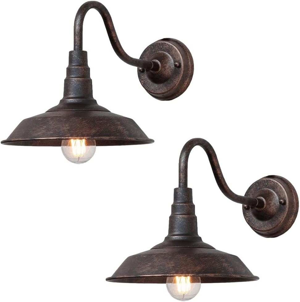 2 sztuki Vintage Iron Wall Sconces Retro IP54 Wodoodporna zewnętrzna lampa ścienna Brązowa lampa ścienna Gooseneck 9,8 cala Farmhouse Wall Lamp