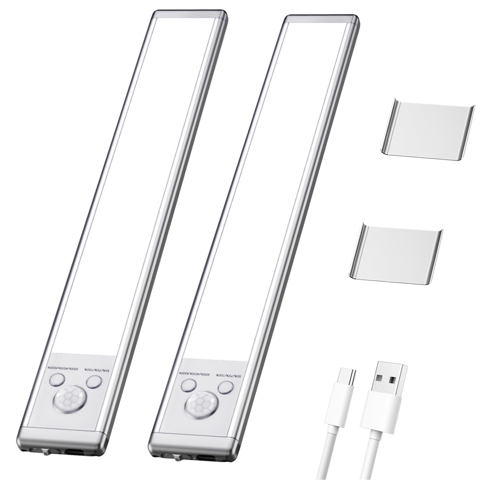 Zestaw 2 magnetycznych lampek nocnych LED, 24 cm, z czujnikiem ruchu, ładowaniem indukcyjnym i montażem bez wiercenia