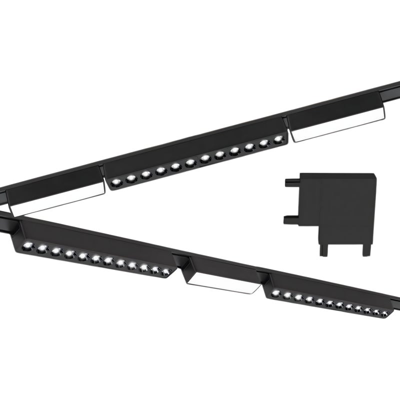 Zestaw oświetlenia szynowego LED Czarny system magnetyczny na szynę 2 x listwa 1m + 6 lamp LED + łącznik kątowy LEDHOFF
