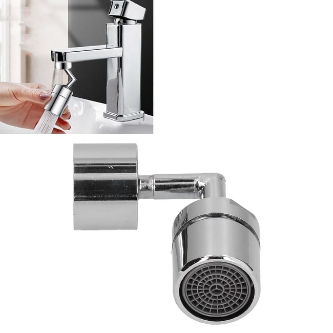 Uniwersalna dysza do kranu – obrót 720°, filtr ABS + miedziany, gwint wewnętrzny 22 mm, adapter w zestawie.