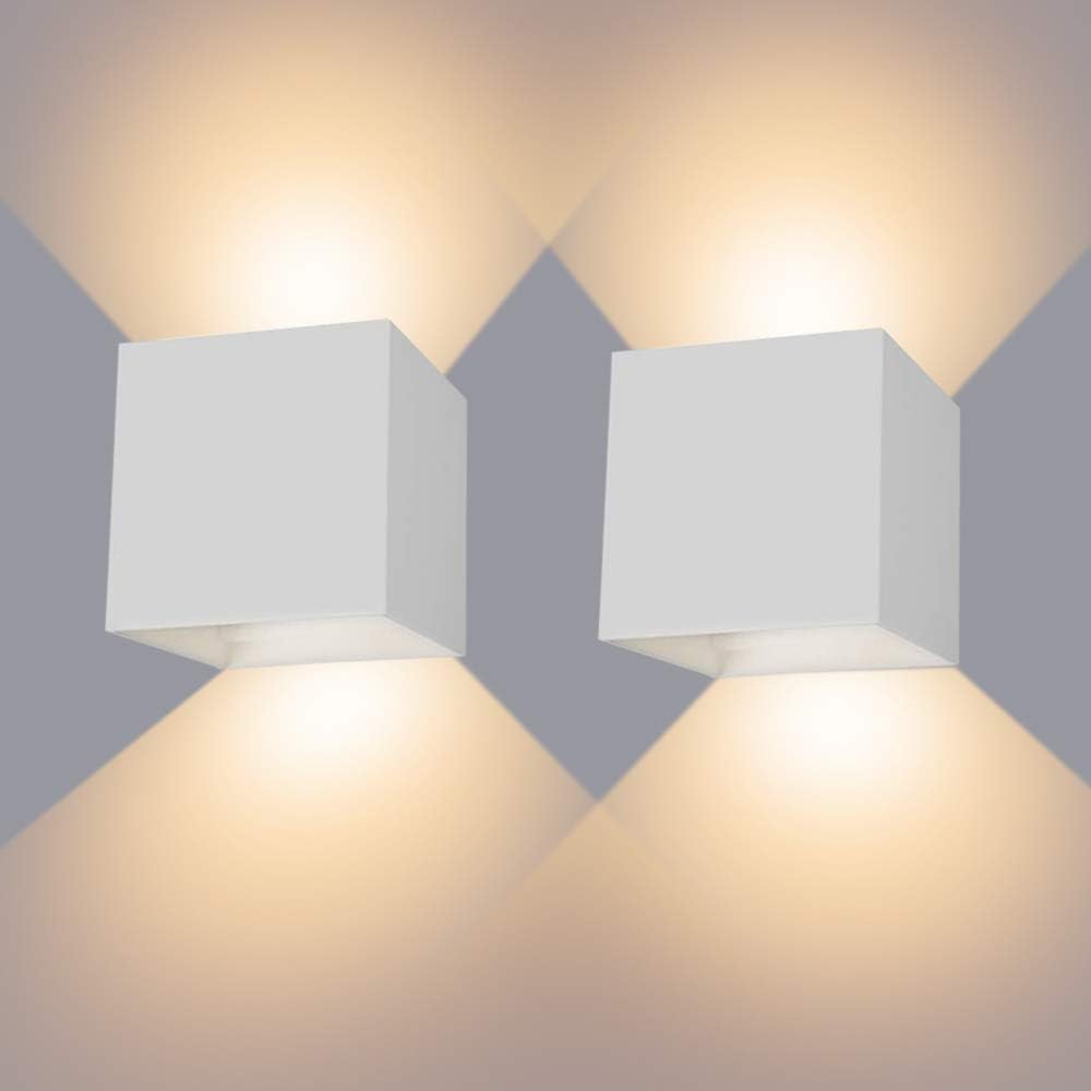 Wewnętrzna Lampa Ścienna LED, emitująca światło w górę i w dół, barwa ciepła biel, regulowany kąt świecenia, do domu - 2 sztuki, kolor biały