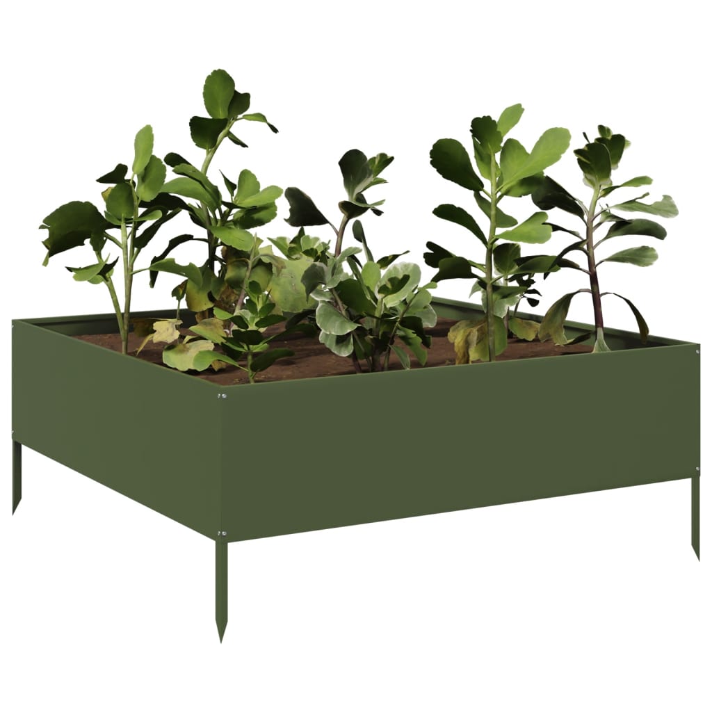 Podwyższona donica, oliwkowa, 100x100x41 cm, stal