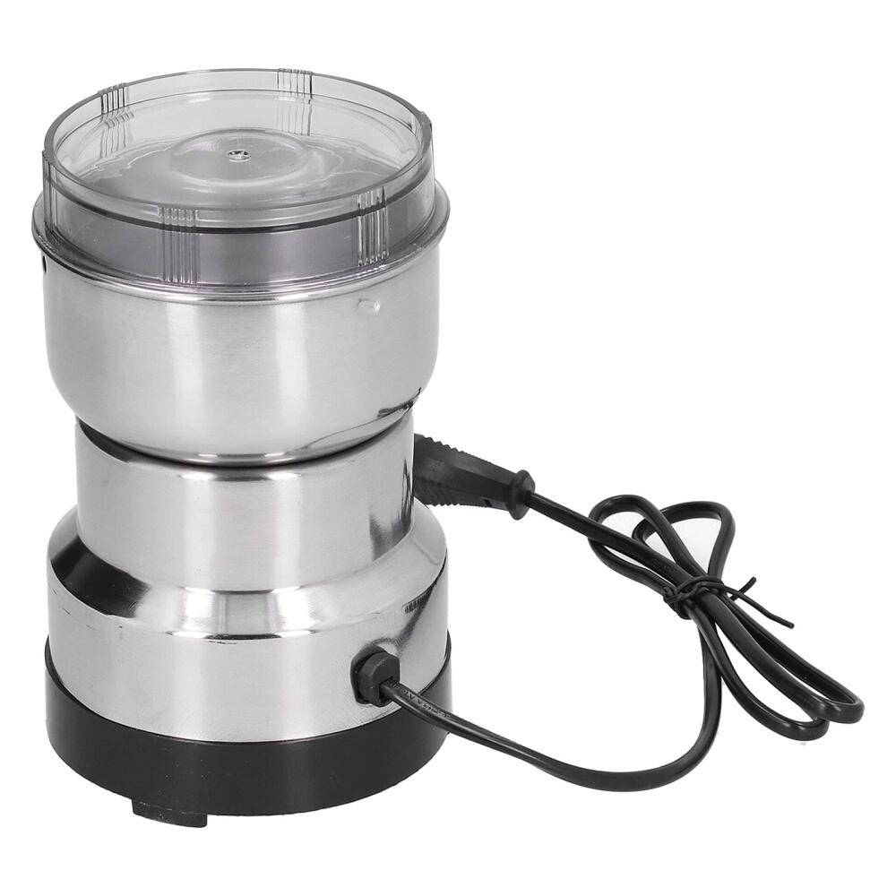 (Srebrny) Wielofunkcyjny młynek do kawy ziarnistej, 150 W, pojemność 300 ml, ze stali nierdzewnej, z małym pojemnikiem na kawę mieloną, idealny do mie