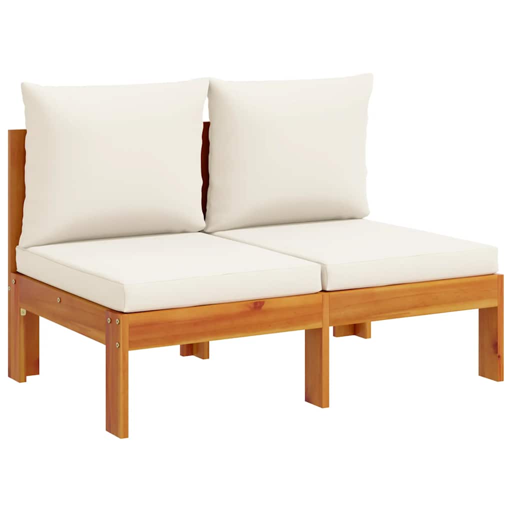 Sofa Ogrodowa Dwuosobowa Drewniana Brązowa z Kremowymi Poduszkami