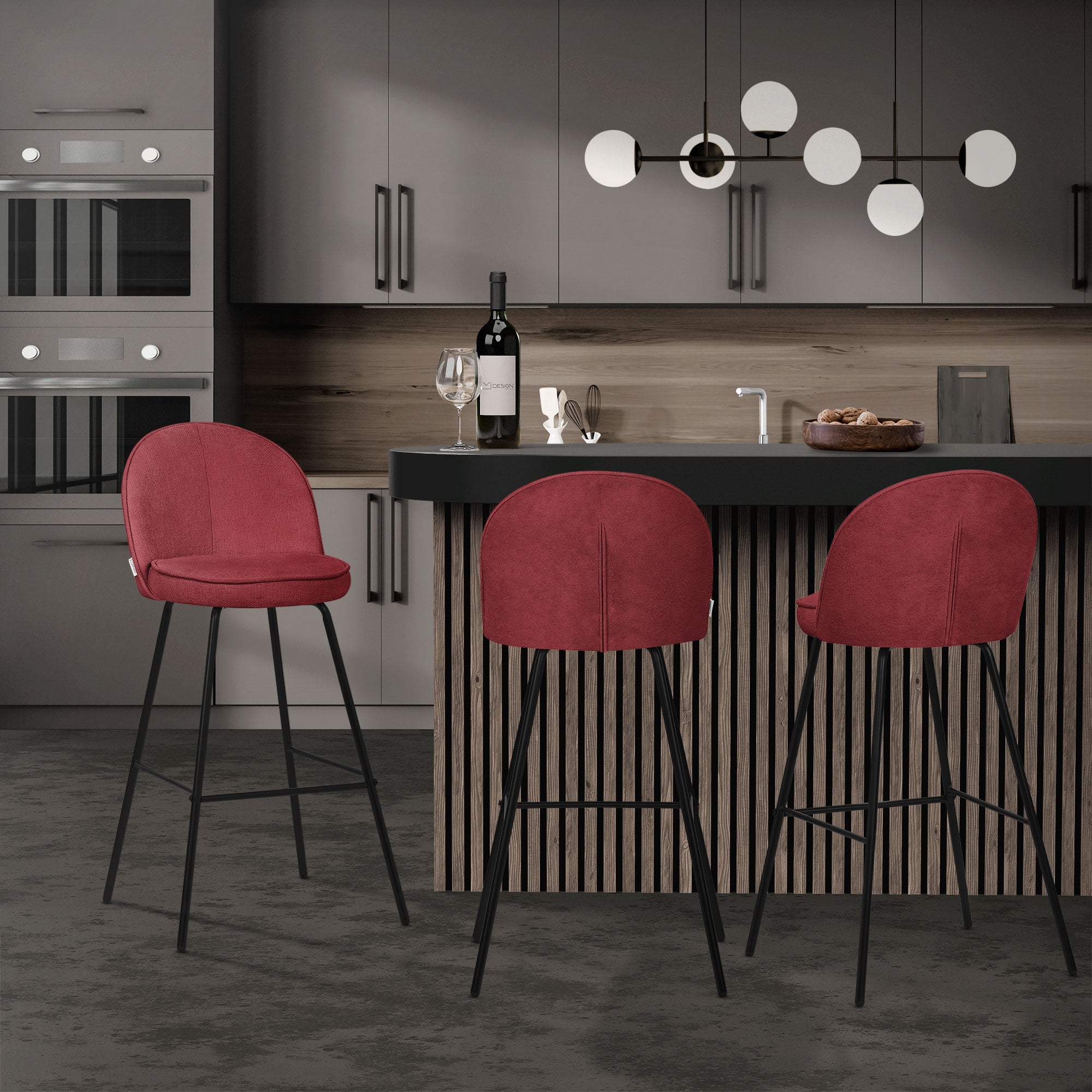ML-Design zestaw 4 hokerów barowych czerwony 75 cm tapicerowanych wygodne ergonomiczne krzesła z oparciem i podnóżkiem metalowa konstrukcja