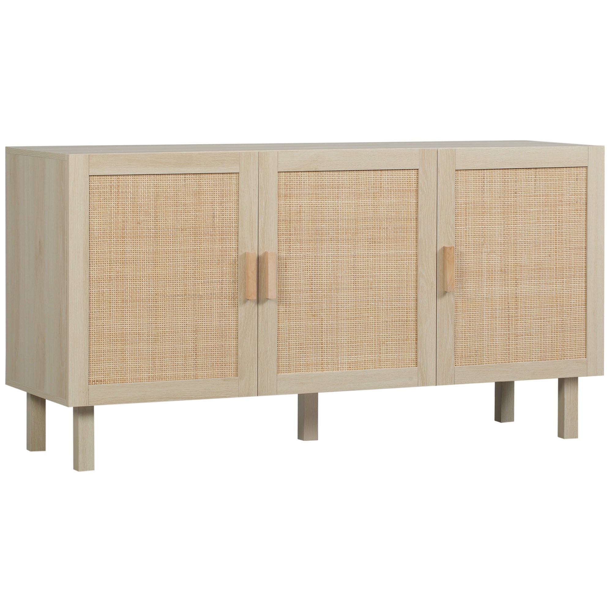Szafka bufetowa z 3 drzwiami i regulowaną półką, imitacja trzciny, styl boho – 136 x 41 x 70 cm