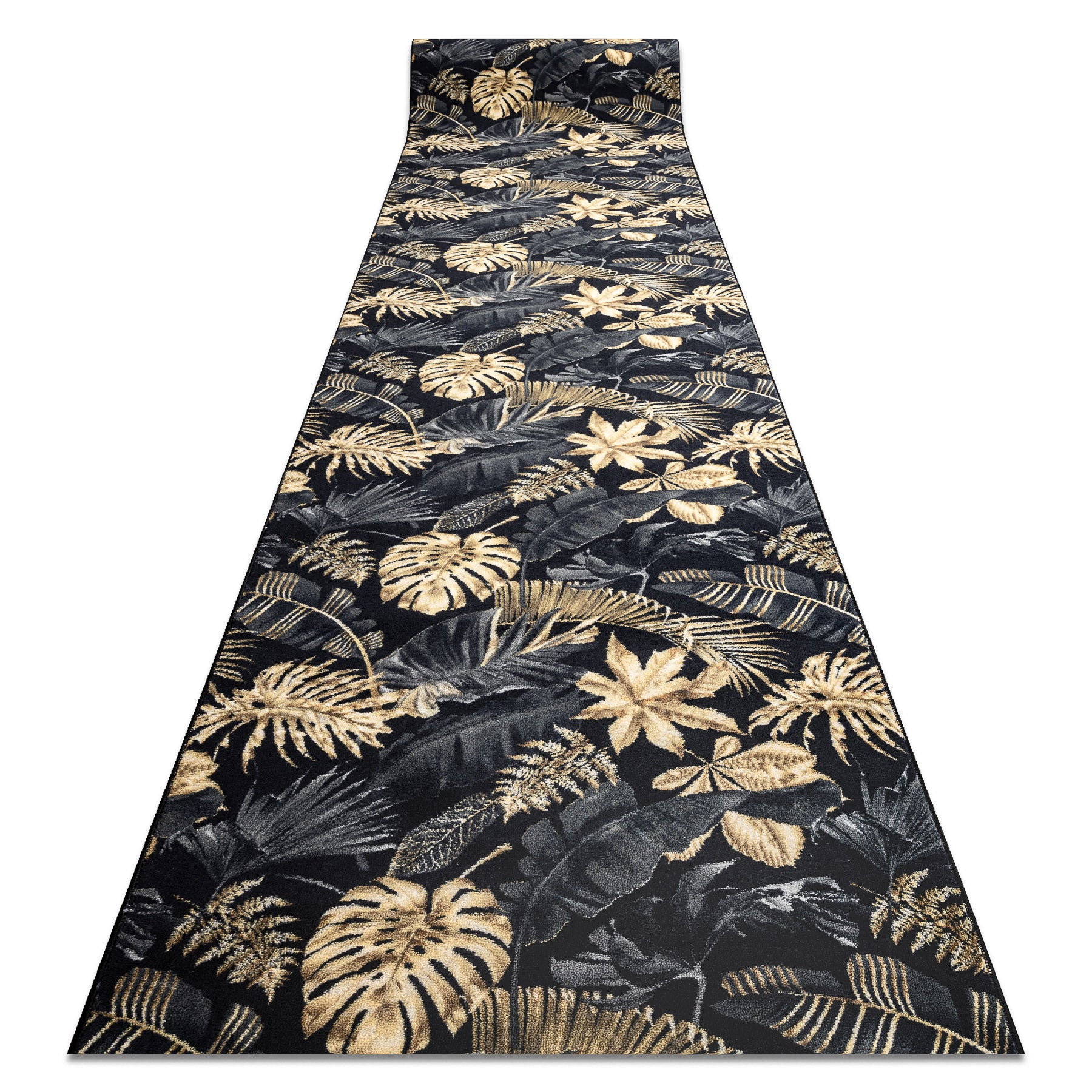 CHODNIK podgumowany MONSTERA Liście guma złoty 67 cm 67x880 cm